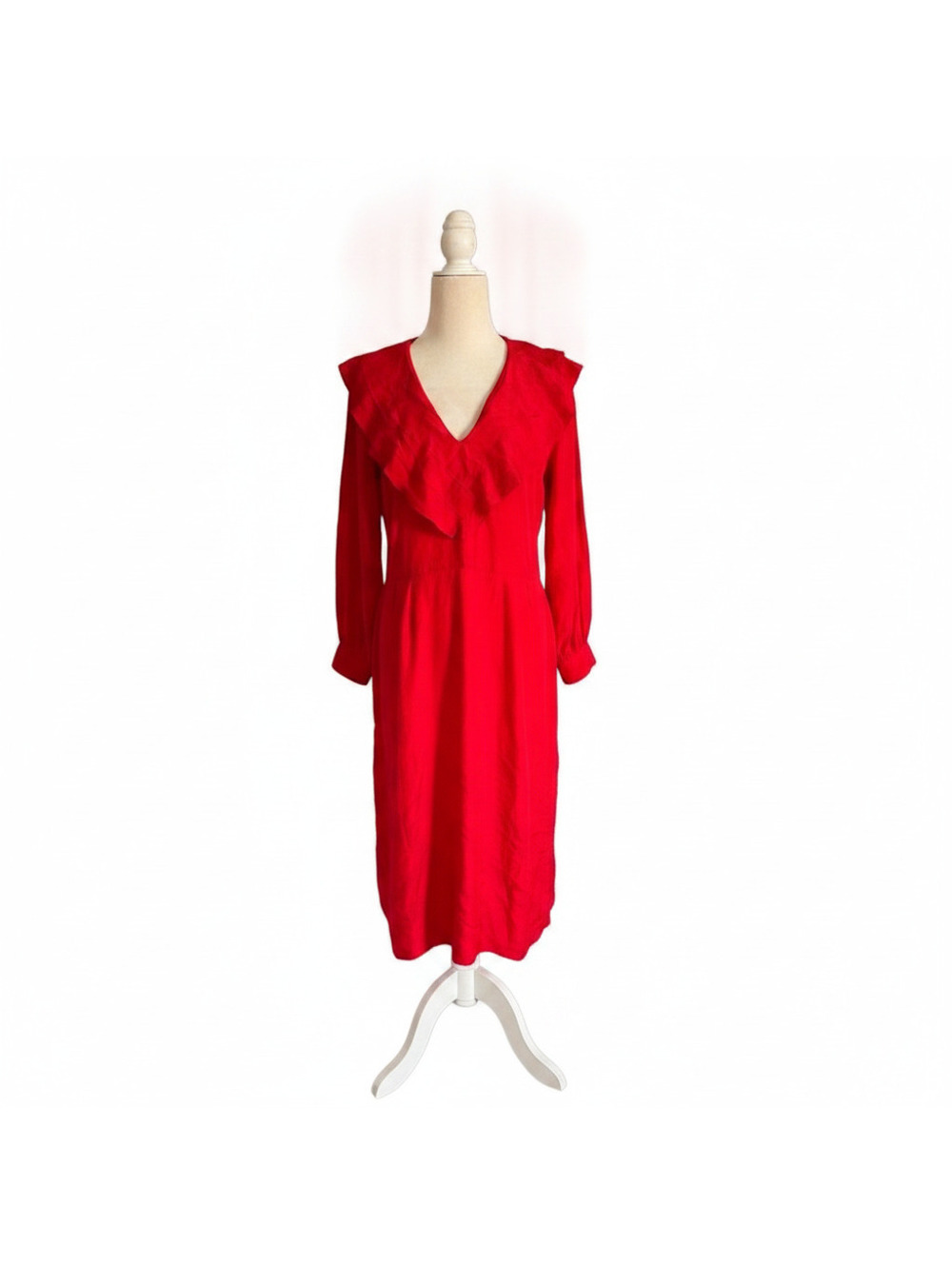Vintage Joanie char 80’s 100% silk coquette red dress maxi ruffle 10 m l